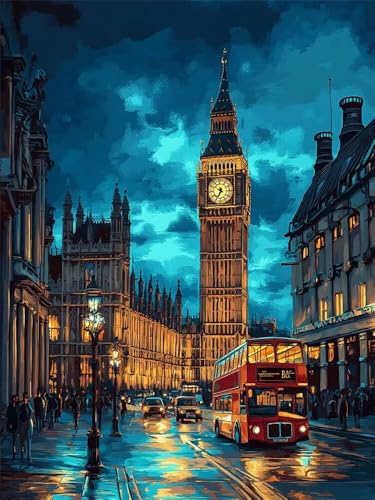 Malen Nach Zahlen Erwachsene Groß 30x40 cm, Malen Nach Zahlen Londoner Architektur Bus, DIY Paint by Numbers, Handgemalt Ölgemälde Kit Mit Pinseln und Acrylfarbe für Wand Dekor (Ohne Rahmen) -YH668 von LLWYH