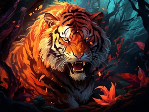 Malen Nach Zahlen Erwachsene Groß 40 x 30 cm, Malen Nach Zahlen Tiger Tiere, DIY Paint by Numbers, Handgemalt Ölgemälde Kit Mit Pinseln und Acrylfarbe für Kinder Als Geschenk (Ohne Rahmen) -YH470 von LLWYH