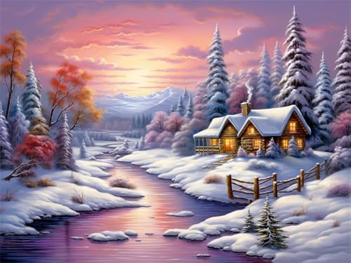 Malen Nach Zahlen Erwachsene Groß 40 x 30 cm, Malen Nach Zahlen Winterlicher Fluss Landschaft, DIY Paint by Numbers, Handgemalt Ölgemälde Leinwand Kit Mit Pinseln und Acrylfarbe (Ohne Rahmen) -YH466 von LLWYH