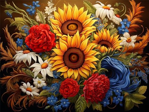 Malen Nach Zahlen Erwachsene Groß 50 x 40 cm, Malen Nach Zahlen Sonnenblume Pfingstrose, DIY Paint by Numbers, Handgemalt Ölgemälde Kit Mit Pinseln und Acrylfarbe Als Geschenk (Ohne Rahmen) -YH558 von LLWYH