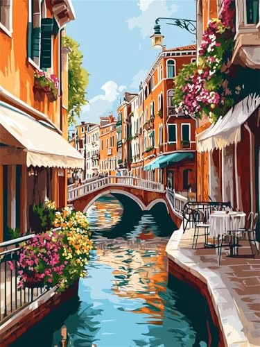 Malen Nach Zahlen Erwachsene Groß 70 x 100 cm, Malen Nach Zahlen Landschaft Kleine Stadt, DIY Paint by Numbers, Handgemalt Ölgemälde Kit Mit Pinseln und Acrylfarbe Als Geschenk (Ohne Rahmen) -YH610 von LLWYH