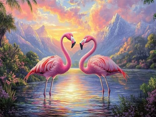 Malen Nach Zahlen Erwachsene Groß 70x50 cm, Malen Nach Zahlen Flamingos See, DIY Paint by Numbers, Handgemalt Ölgemälde Kit Mit Pinseln und Acrylfarbe für Kinder Als Geschenk (Ohne Rahmen) -YH560 von LLWYH