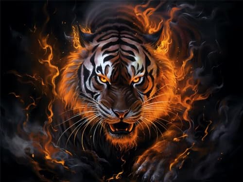 Malen Nach Zahlen Erwachsene Groß 70x50 cm, Malen Nach Zahlen Flammender Tiger Tiere, DIY Paint by Numbers, Handgemalt Ölgemälde Kit Mit Pinseln und Acrylfarbe für Wand Dekor (Ohne Rahmen) -YH428 von LLWYH