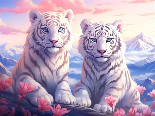Malen Nach Zahlen Erwachsene Groß 90 x 60 cm, Malen Nach Zahlen Weißer Tiger Tiere, DIY Paint by Numbers Handgemalt Ölgemälde Leinwand Mit Pinseln und Acrylfarbe Als Geschenk (Ohne Rahmen) -YH562 von LLWYH