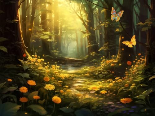 Malen Nach Zahlen Erwachsene Groß 90 x 70 cm, Malen Nach Zahlen Fantasie-Wald Landschaft, DIY Paint by Numbers, Handgemalt Ölgemälde Kit Mit Pinseln und Acrylfarbe Als Geschenk (Ohne Rahmen) -YH430 von LLWYH