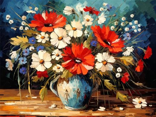 Malen Nach Zahlen Erwachsene Groß 90x70 cm, Malen Nach Zahlen Vintage-Vase Blumen, DIY Paint by Numbers Handgemalt Ölgemälde Leinwand Kit Mit Pinseln und Acrylfarbe Als Geschenk (Ohne Rahmen) -YH408 von LLWYH