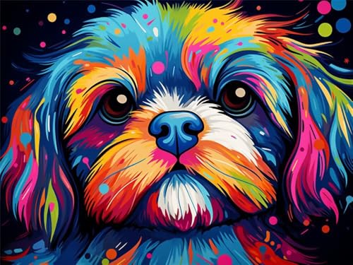 Malen Nach Zahlen Erwachsene Hündchen Tiere, Malen Nach Zahlen mit Pinseln und Acrylfarben, DIY Paint by Numbers 120x80 cm, Malen-Nach-Zahlen Leinwand für Anfänger, Home Decor (Ohne Rahmen) -YH591 von LLWYH