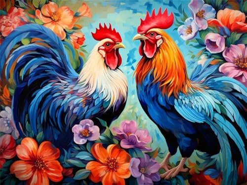 Malen Nach Zahlen Erwachsene Huhn Blumen, Malen Nach Zahlen mit Pinseln und Acrylfarben, DIY Paint by Numbers 100 x 70 cm, Malen-Nach-Zahlen Leinwand für Anfänger, Home Wand Decor (Ohne Rahmen)-YH549 von LLWYH