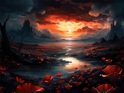 Malen Nach Zahlen Erwachsene Landschaft Mohn, Malen Nach Zahlen mit Pinseln und Acrylfarben, DIY Paint by Numbers 70 x 50 cm, Malen-Nach-Zahlen Leinwand für Anfänger, Home Decor (Ohne Rahmen) -YH349 von LLWYH