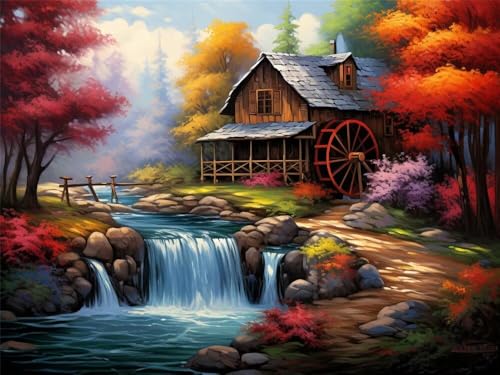 Malen Nach Zahlen Erwachsene Landschaft Wald Fluss, Malen Nach Zahlen mit Pinseln und Acrylfarben, DIY Paint by Numbers 120x80 cm, Malen-Nach-Zahlen für Anfänger, Home Wand Decor (Ohne Rahmen) -YH575 von LLWYH