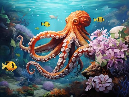 Malen Nach Zahlen Erwachsene Oktopus Blumen, Malen Nach Zahlen mit Pinseln und Acrylfarben, DIY Paint by Numbers 120 x 80 cm, Malen-Nach-Zahlen Leinwand für Anfänger, Home Decor (Ohne Rahmen) -YH585 von LLWYH
