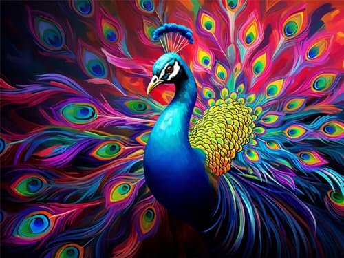 Malen Nach Zahlen Erwachsene Pfau Bunt, Malen Nach Zahlen mit Pinseln und Acrylfarben, DIY Paint by Numbers 100 x 70 cm, Malen-Nach-Zahlen Leinwand für Anfänger, Home Wand Decor (Ohne Rahmen) -YH581 von LLWYH