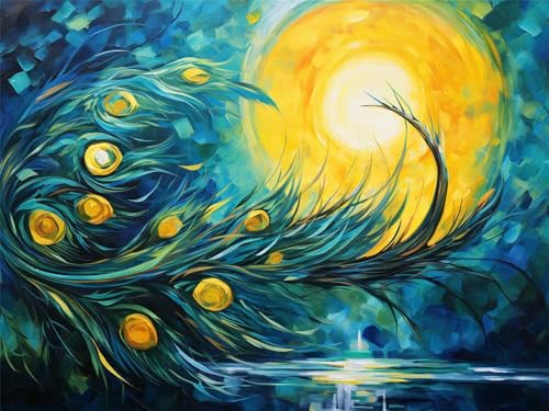 Malen Nach Zahlen Erwachsene Pfauenfeder Vollmond, Malen Nach Zahlen mit Pinseln und Acrylfarben, DIY Paint by Numbers 120 x 80 cm, Malen-Nach-Zahlen für Anfänger, Home Decor (Ohne Rahmen) -YH593 von LLWYH