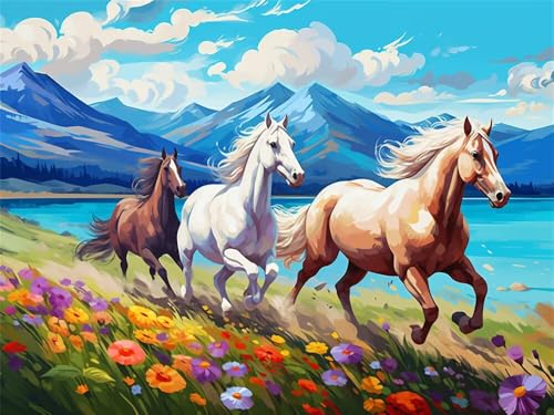 Malen Nach Zahlen Erwachsene Pferd Berge, Malen Nach Zahlen mit Pinseln und Acrylfarben, DIY Paint by Numbers 100x70 cm, Malen-Nach-Zahlen Leinwand für Anfänger, Home Wand Decor (Ohne Rahmen) -YH583 von LLWYH