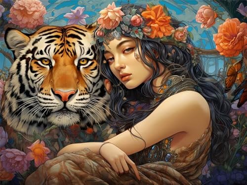 Malen Nach Zahlen Erwachsene Prinzessin Tiger, Malen Nach Zahlen mit Pinseln und Acrylfarben, DIY Paint by Numbers 120x80 cm, Malen-Nach-Zahlen Leinwand für Anfänger, Home Decor (Ohne Rahmen) -YH571 von LLWYH