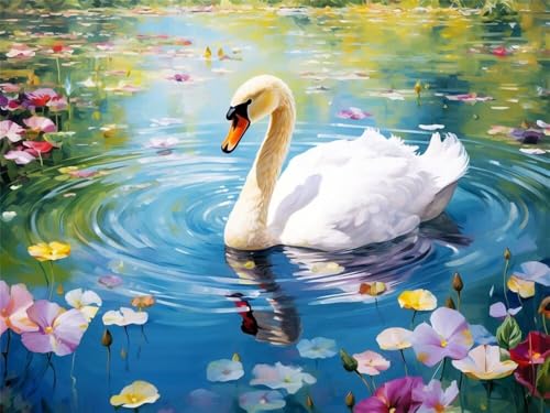 Malen Nach Zahlen Erwachsene Schwan Blumen, Malen Nach Zahlen mit Pinseln und Acrylfarben, DIY Paint by Numbers 100 x 70 cm, Malen-Nach-Zahlen Leinwand für Anfänger, Home Decor (Ohne Rahmen) -YH561 von LLWYH