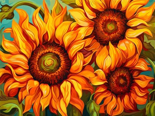 Malen Nach Zahlen Erwachsene Sonnenblume Blumen, Malen Nach Zahlen mit Pinseln und Acrylfarben, DIY Paint by Numbers 40x30 cm, Malen-Nach-Zahlen für Anfänger, Home Wand Decor (Ohne Rahmen) -YH451 von LLWYH