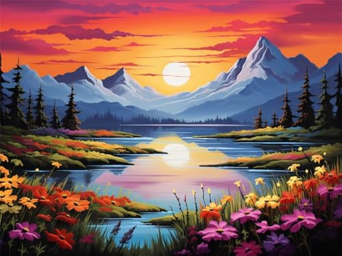 Malen Nach Zahlen Erwachsene Sonnenuntergang Naturkulisse, Malen Nach Zahlen Leinwand mit Pinseln und Acrylfarben für Anfänger, DIY Paint by Numbers 70 x 50 cm, Home Wand Decor (Ohne Rahmen) -YH417 von LLWYH