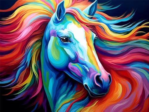 Malen Nach Zahlen Erwachsene Tiere Buntes Pferd, Malen Nach Zahlen mit Pinseln und Acrylfarben, DIY Paint by Numbers 90 x 60 cm, Malen-Nach-Zahlen für Anfänger, Home Wand Decor (Ohne Rahmen) -YH369 von LLWYH