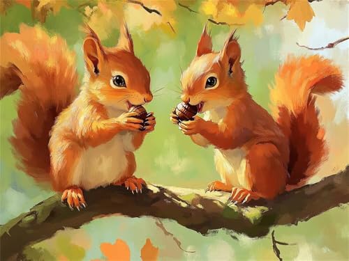 Malen Nach Zahlen Erwachsene Tiere Eichhörnchen, Malen Nach Zahlen mit Pinseln und Acrylfarben, DIY Paint by Numbers 60 x 40 cm, Malen-Nach-Zahlen für Anfänger, Home Wand Decor (Ohne Rahmen) -YH457 von LLWYH