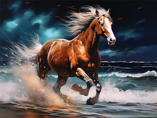 Malen Nach Zahlen Erwachsene Tiere Pferde Meer, Malen Nach Zahlen mit Pinseln und Acrylfarben, DIY Paint by Numbers 80 x 60 cm, Malen-Nach-Zahlen für Anfänger, Home Wand Decor (Ohne Rahmen) -YH337 von LLWYH