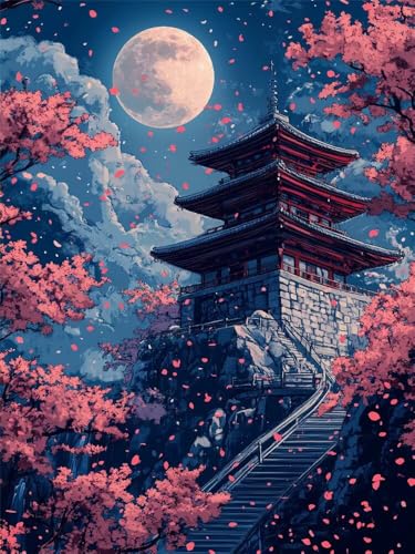 Malen Nach Zahlen Erwachsene Türme Vollmond, Malen Nach Zahlen mit Pinseln und Acrylfarben, DIY Paint by Numbers 30x40 cm, Malen-Nach-Zahlen Leinwand für Anfänger, Home Wand Decor (Ohne Rahmen)-YH679 von LLWYH