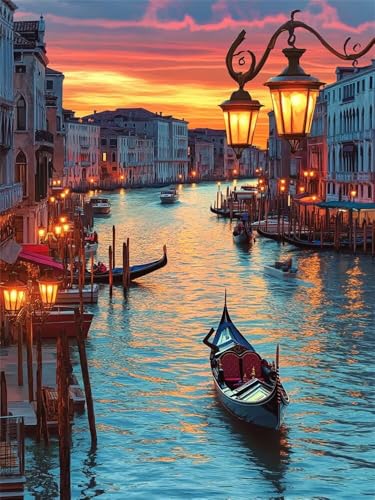 Malen Nach Zahlen Erwachsene Venedig Landschaft, Malen Nach Zahlen mit Pinseln und Acrylfarben, DIY Paint by Numbers 40x50 cm, Malen-Nach-Zahlen Leinwand für Anfänger, Home Decor (Ohne Rahmen) -YH611 von LLWYH
