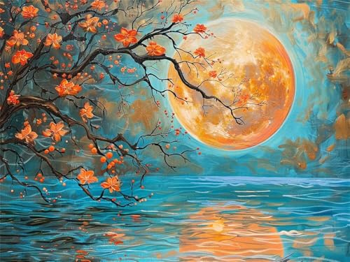 Malen Nach Zahlen Erwachsene Vollmond Landschaft, Malen Nach Zahlen mit Pinseln und Acrylfarben, DIY Paint by Numbers 120 x 80 cm, Malen-Nach-Zahlen für Anfänger, Home Wand Decor (Ohne Rahmen) -YH565 von LLWYH