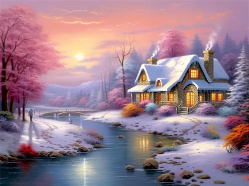 Malen Nach Zahlen Erwachsene Winterwald Haus, Malen Nach Zahlen mit Pinseln und Acrylfarben, DIY Paint by Numbers 90x70 cm, Malen-Nach-Zahlen Leinwand für Anfänger, Home Decor (Ohne Rahmen) -YH403 von LLWYH