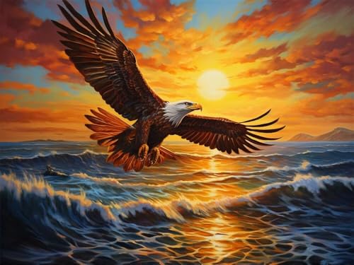 Malen Nach Zahlen Meer Adler Malen Nach Zahlen Erwachsene Groß 40x30cm, DIY Paint by Numbers Inklusive 3 Pinsel und Acrylfarben, Ölgemälde Leinwand Kit für Anfänger Wand Dekor (Ohne Rahmen) -PT853 von LLWYH