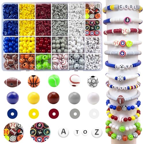 1888 Stück Sportballperlen zur Schmuckherstellung, Acryl-Ton-Perlen für Armbänder, Volleyball, Softball, Fußball, Baseball, Basketball, Fußball, mit Buchstabenperlen für Bastelarbeiten 1888 Stück Sportballperlen zur Schmuckherstellung, Acryl-Ton-Perlen für Armbänder, Volleyball, Softball, Fußball, Baseball, Basketball, Fußball, mit Buchstabenperlen für Bastelarbeiten von LLchunyun