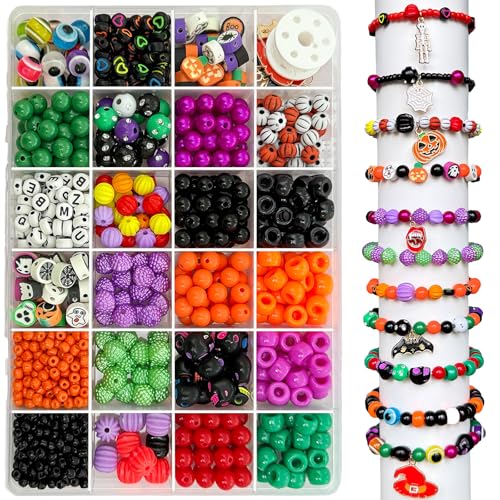 LLchunyun Halloween-Perlen für Armbandherstellung, Pony-Perlen, Polymer-Ton-Perlen für Schmuckherstellung, Kürbis-Gold, Abstandshalter, Buchstaben-Perle mit Charms, Freundschaftsarmbändern, Bastelset von LLchunyun