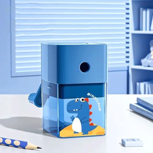 Niedlicher Dinosaurier-Bleistiftspitzer, manuelle Kurbel, automatischer Eingang, geeignet für Klassenzimmer, Zuhause, manuelle Spitzer für Buntstifte, Lernbedarf, Schreibwarengeschenke (A) von LLiuvccz