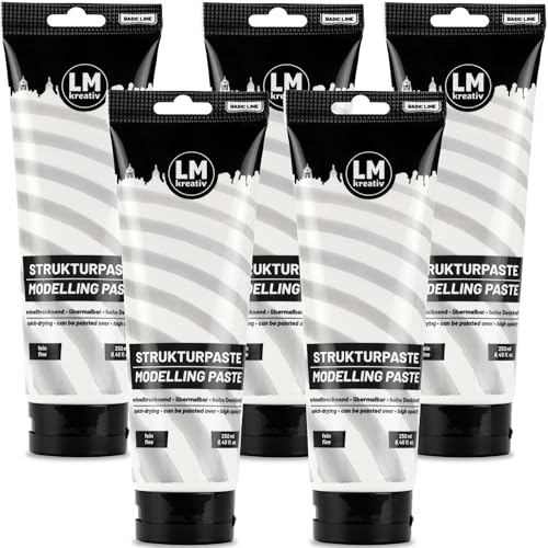 LM-Kreativ Strukturpaste Fein Weiß 5 x 250 ml – Perfekte Modellierpaste/Spachtel für Acrylmalerei, Texturen und Effekte - Vielseitige Spachtelmasse für Leinwand, Holz und andere Untergründe LM-Kreativ Strukturpaste Fein Weiß 5 x 250 ml – Perfekte Modellierpaste/Spachtel für Acrylmalerei, Texturen und Effekte - Vielseitige Spachtelmasse für Leinwand, Holz und andere Untergründe von LM-Kreativ