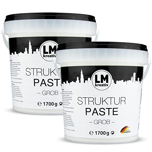 LM-Kreativ Strukturpaste grob 2 x 1, 7 kg im Eimer - Weiß Natur - Impasto Spachtelmasse Strukturfarbe für den Künstlerbedarf. Die Modelliermasse/Modellierpaste mit grober Körnung. Acrylfarbe nutzbar von LM-Kreativ