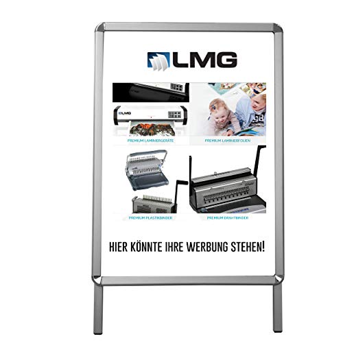 Premium Plakatständer A1 - Wetterfester Kundestopper in Silber, Werbeaufsteller für die professioenelle Präsentation - Fester Stand, Aluminum Klemmschienen für leichtes Wechseln von LMG Germany