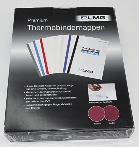 LMG LMG-BMDLM-RO-R4 Premium Thermobindemappe Lederstruktur mit matter Vorderseite, 4 mm, 50 Stück von LMG