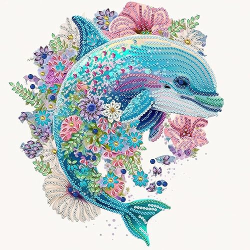 LMIX 5D Delphin Diamond Painting, Diamond Art Kits for Adults Beginner, DIY Animals Diamond Painting Partial Special Shaped Drill Rhinestone for Home Wall Decor Gifts 30x30cm von LMIX