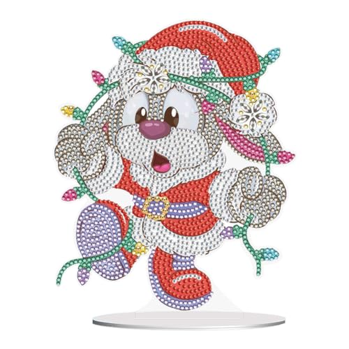 LMIX Diamond Painting Christmas Rabbit Table Top Ornaments Kit DIY 5D Bunny Diamond Art Christmas Desktop Decorations Ornaments Beads by Number Crafts for Home Dining Room Tabletop Decor von LMIX