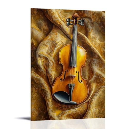 Ölgemälde mit Musikinstrumenten - Eine lebendige Violine ruht auf einem Samtstoff, gebadet in goldenem Licht mit satten Texturen, zeitgenössische Wandkunst, Wandbild, dekoratives Poster, 40 x 60 cm Ölgemälde mit Musikinstrumenten - Eine lebendige Violine ruht auf einem Samtstoff, gebadet in goldenem Licht mit satten Texturen, zeitgenössische Wandkunst, Wandbild, dekoratives Poster, 40 x 60 cm von LMLZZZWD