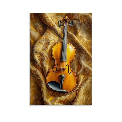 Ölgemälde mit Musikinstrumenten - Eine lebendige Violine ruht auf einem Samtstoff, gebadet in goldenem Licht mit satten Texturen, zeitgenössische Wandkunst, Wandbild, dekoratives Poster, 40 x 60 cm Ölgemälde mit Musikinstrumenten - Eine lebendige Violine ruht auf einem Samtstoff, gebadet in goldenem Licht mit satten Texturen, zeitgenössische Wandkunst, Wandbild, dekoratives Poster, 40 x 60 cm von LMLZZZWD