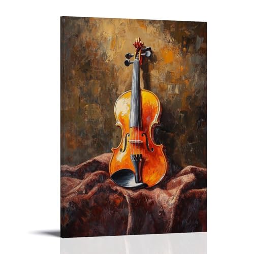 Ölgemälde mit Musikinstrumenten - Eine lebendige Violine ruht auf einem Samtstoff, gebadet in goldenem Nachmittagslicht mit satten Impasto-Texturen, zeitgenössische Wandkunst, Wandbild, dekoratives Ölgemälde mit Musikinstrumenten - Eine lebendige Violine ruht auf einem Samtstoff, gebadet in goldenem Nachmittagslicht mit satten Impasto-Texturen, zeitgenössische Wandkunst, Wandbild, dekoratives von LMLZZZWD