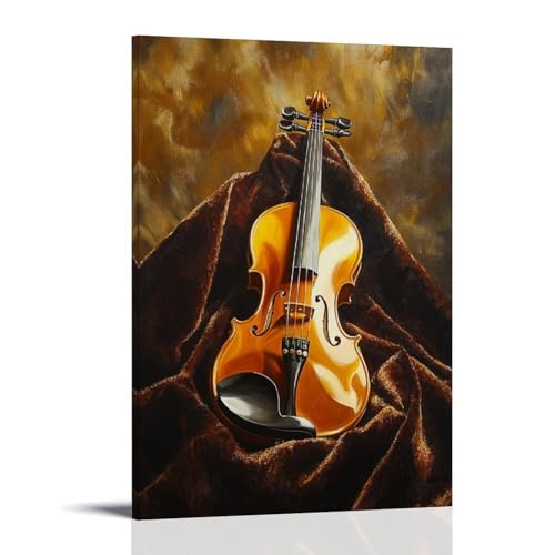 Ölgemälde mit Musikinstrumenten: Eine lebendige Violine ruht auf einem Samtstoff, goldenes Licht, das seine Kurven und Saiten mit reichhaltigen Ölstrukturen betont, zeitgenössische Wandkunst, Wandbild Ölgemälde mit Musikinstrumenten: Eine lebendige Violine ruht auf einem Samtstoff, goldenes Licht, das seine Kurven und Saiten mit reichhaltigen Ölstrukturen betont, zeitgenössische Wandkunst, Wandbild von LMLZZZWD