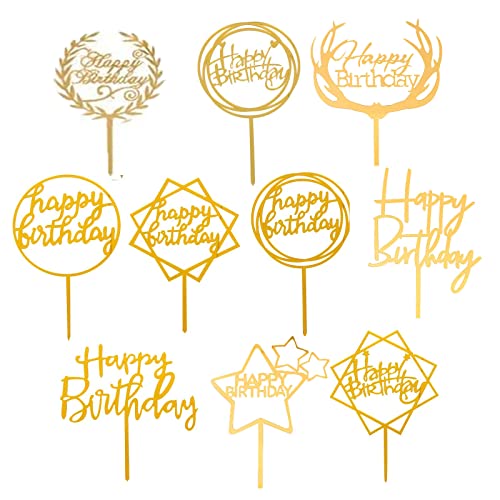 LMOGWL 10-Stück Gold Alles Gute zum Geburtstag Kuchen Dekoration, wiederverwendbare Acryl Kuchen Dekoration für Kinder, Männer, Frauen, Väter, Mütter, verschiedene Geburtstagsparty Kuchen Dekorationen LMOGWL 10-Stück Gold Alles Gute zum Geburtstag Kuchen Dekoration, wiederverwendbare Acryl Kuchen Dekoration für Kinder, Männer, Frauen, Väter, Mütter, verschiedene Geburtstagsparty Kuchen Dekorationen von LMOGWL
