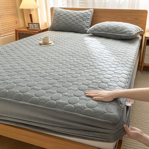 Luxuriöses Doppelbett-Spannbettlaken-Set, weich und gemütlich, Herbst und Winter, dicker Korallensamt, Matratzenbezug, reine Farbe, Plüsch, Milchsamt, Spannbetttuch, warmes Bettlaken, grau, 180 x 200 Luxuriöses Doppelbett-Spannbettlaken-Set, weich und gemütlich, Herbst und Winter, dicker Korallensamt, Matratzenbezug, reine Farbe, Plüsch, Milchsamt, Spannbetttuch, warmes Bettlaken, grau, 180 x 200 von LMRJHAZ