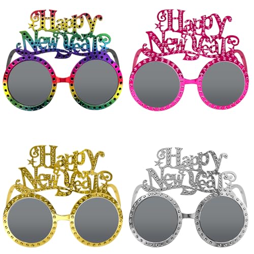 LMSHOWOWO Silvester Deko 2025, 4PCS Frohes Neues Jahr Brillen, Happy New Year Brillen, Silvester Brille, Happy New Year Partybrillen, für 2025 Neujahr Silvester Party Dekoration Foto Requisiten LMSHOWOWO Silvester Deko 2025, 4PCS Frohes Neues Jahr Brillen, Happy New Year Brillen, Silvester Brille, Happy New Year Partybrillen, für 2025 Neujahr Silvester Party Dekoration Foto Requisiten von LMSHOWOWO