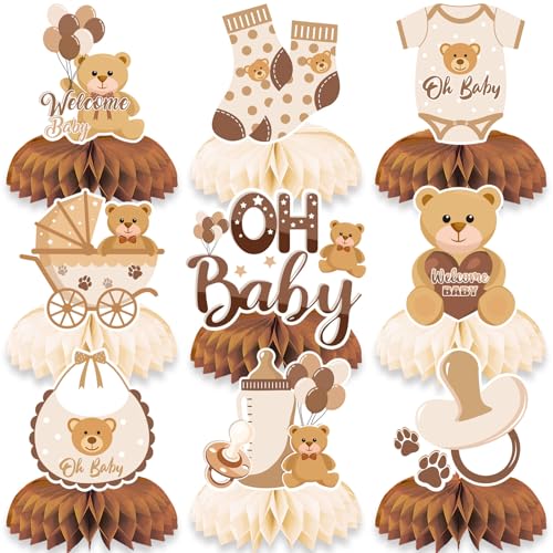 LMSHOWOWO Babyparty Deko, 9 Stück Teddybär Gender Reveal Party Deko Neutral, Beige Bienenwabe Mittelstück Tischdekoration für Jungen Mädchen Baby Shower Tischdeko Geschlecht Verkündung Partyzubehör LMSHOWOWO Babyparty Deko, 9 Stück Teddybär Gender Reveal Party Deko Neutral, Beige Bienenwabe Mittelstück Tischdekoration für Jungen Mädchen Baby Shower Tischdeko Geschlecht Verkündung Partyzubehör von LMSHOWOWO