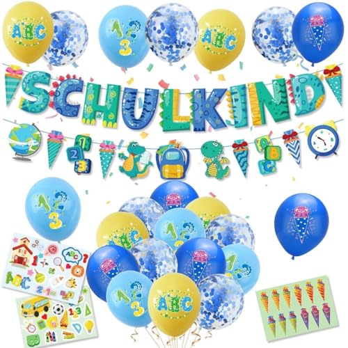 LMSHOWOWO Einschulung Deko Junge 2025, Blau Schulanfang Deko Set, SCHULKIND Girlande, Zuckertüten Banner, 22 Luftballon, 16 Tortendeko Einschulung und 3 Sticker, für Schulanfang Schuleinführung Deko LMSHOWOWO Einschulung Deko Junge 2025, Blau Schulanfang Deko Set, SCHULKIND Girlande, Zuckertüten Banner, 22 Luftballon, 16 Tortendeko Einschulung und 3 Sticker, für Schulanfang Schuleinführung Deko von LMSHOWOWO