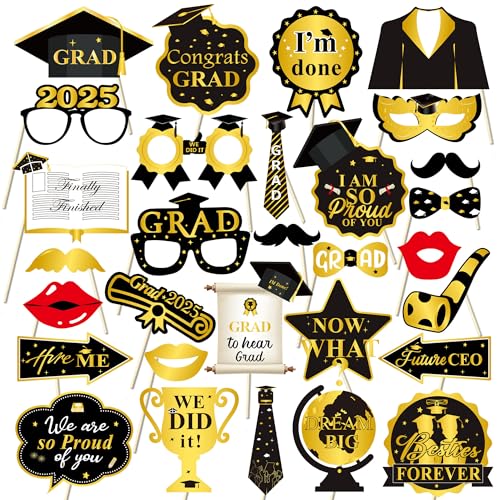 LMSHOWOWO Graduation Deko 2025, 30 Stück Abschlussfeier Foto Requisiten, Abschlussfeiern Photo Booth Props, Fotobox Accessoires für Abschluss, Graduation Fotorequisiten, Schwarz Gold Abschluss Deko LMSHOWOWO Graduation Deko 2025, 30 Stück Abschlussfeier Foto Requisiten, Abschlussfeiern Photo Booth Props, Fotobox Accessoires für Abschluss, Graduation Fotorequisiten, Schwarz Gold Abschluss Deko von LMSHOWOWO
