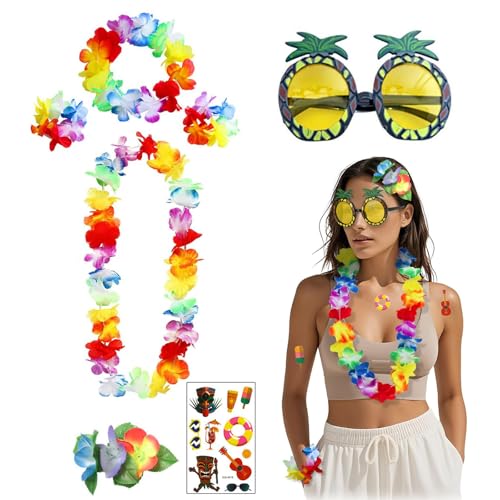 LMSHOWOWO Hawaii Kette Blumen 7PCS Hawaii Blumenkette Set mit Hawaiianische Leis Temporäre Tattoos Sonnenbrille Stirnbänder Armbänder,für Hawaii Kostüm Damen Tropische Beach Luau Geburtstag Party Deko LMSHOWOWO Hawaii Kette Blumen 7PCS Hawaii Blumenkette Set mit Hawaiianische Leis Temporäre Tattoos Sonnenbrille Stirnbänder Armbänder,für Hawaii Kostüm Damen Tropische Beach Luau Geburtstag Party Deko von LMSHOWOWO